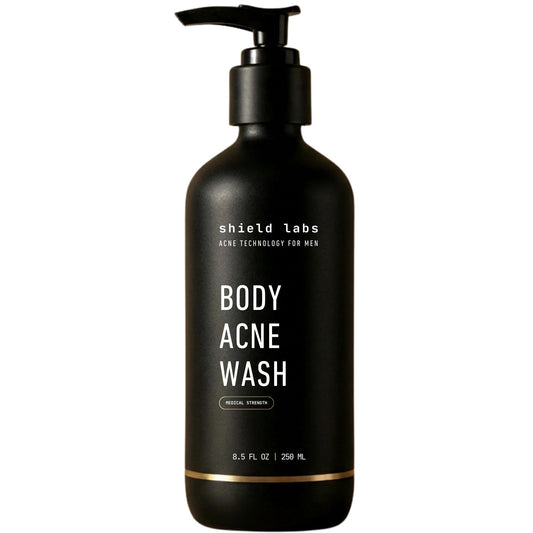 Shield Men's Acne Body Wash for Back, Chest & Shoulders - 4% Benzoyl Peroxide Body Wash, Clears Breakouts & Acne Scars - Unscented with Niacinamide