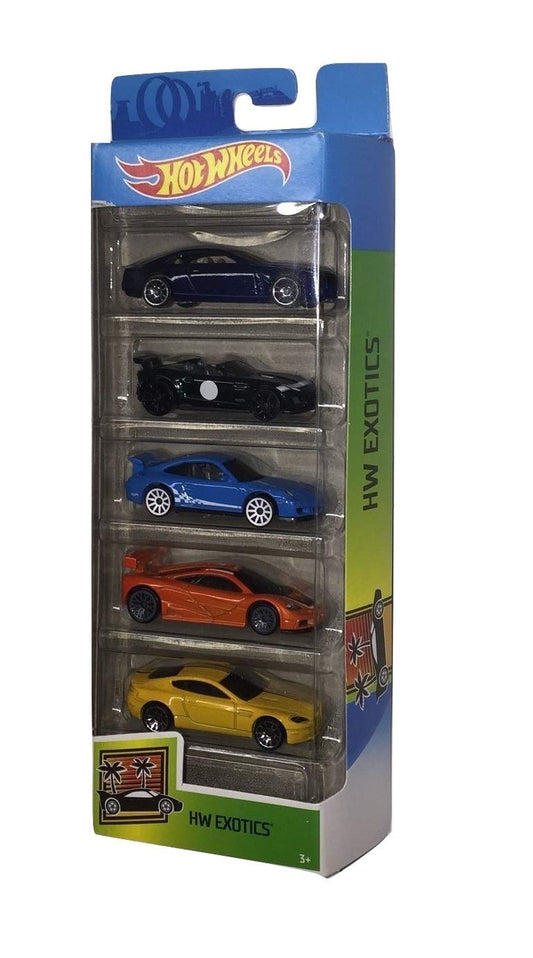 Hot Wheels 2020 HW Exotics 5-Pack (Cadillac Elmiraj, 2015 Jaguar F-Type Project 7, Porsche 911 GT3 RS, McLaren F1 GTR, Aston Martin V8 Vantage)