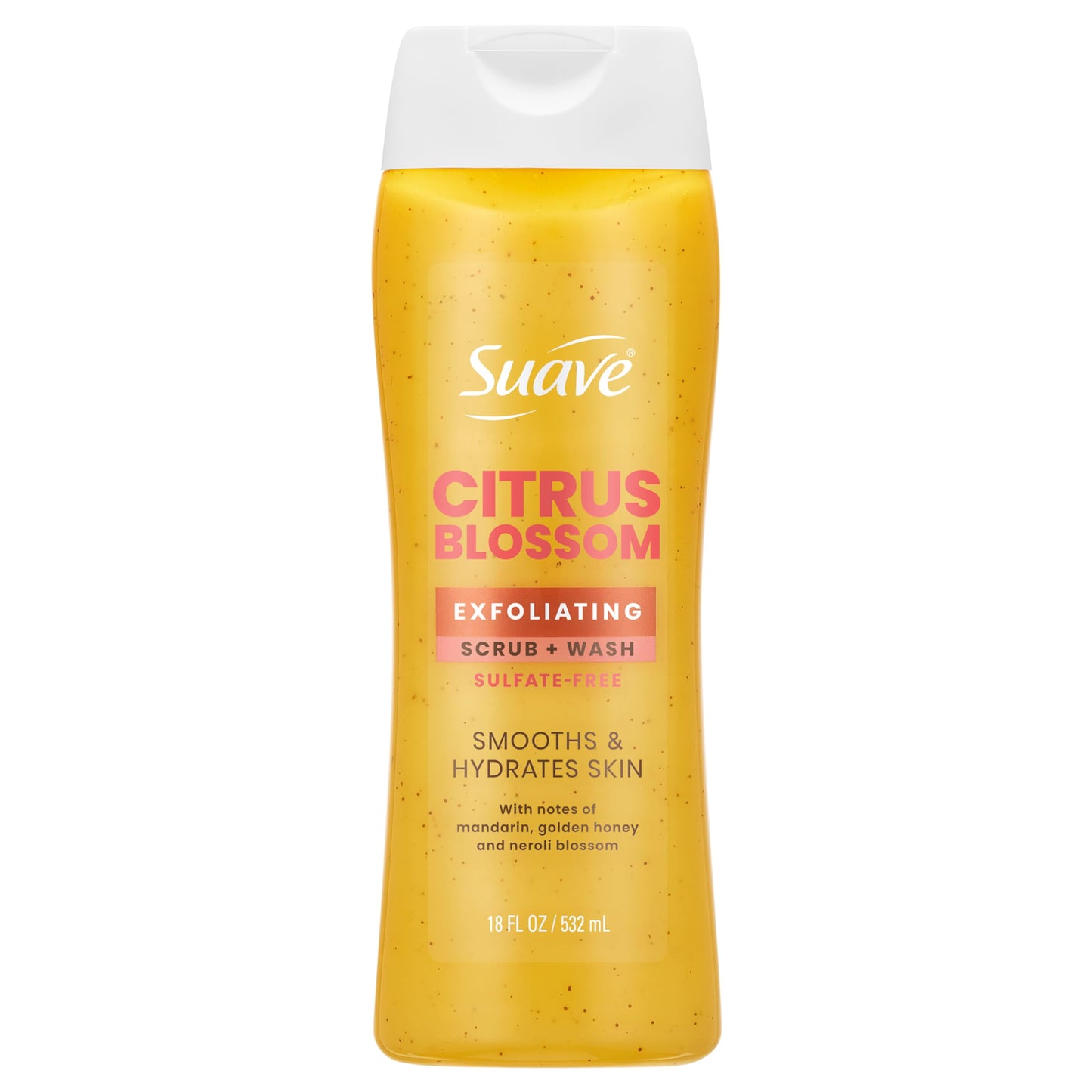 Suave Citrus Blossom Exfoliating Body Wash & Scrub with Glycerin & Vitamin E, Sulfate-Free Hydrating Cleanser for Soft, Smooth Skin, 18 FL OZ