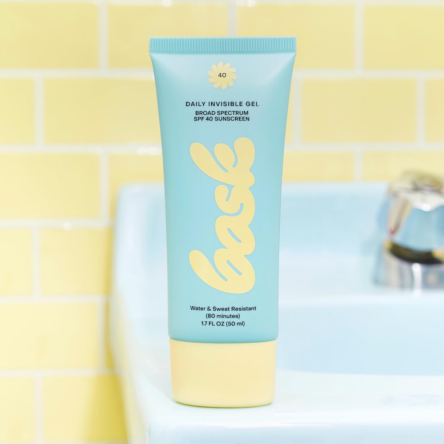 Bask SPF 40 Daily Invisible Gel Face Sunscreen - Broad Spectrum Protection, Fragrance Free, Makeup Primer, Hydrating, Clear, Lightweight & Non-Greasy
