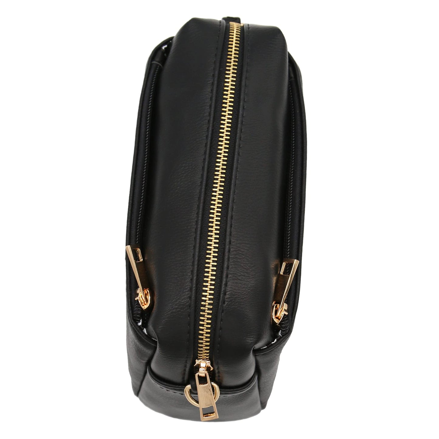 FashionPuzzle Small Triple Zip Crossbody Bag (Black)