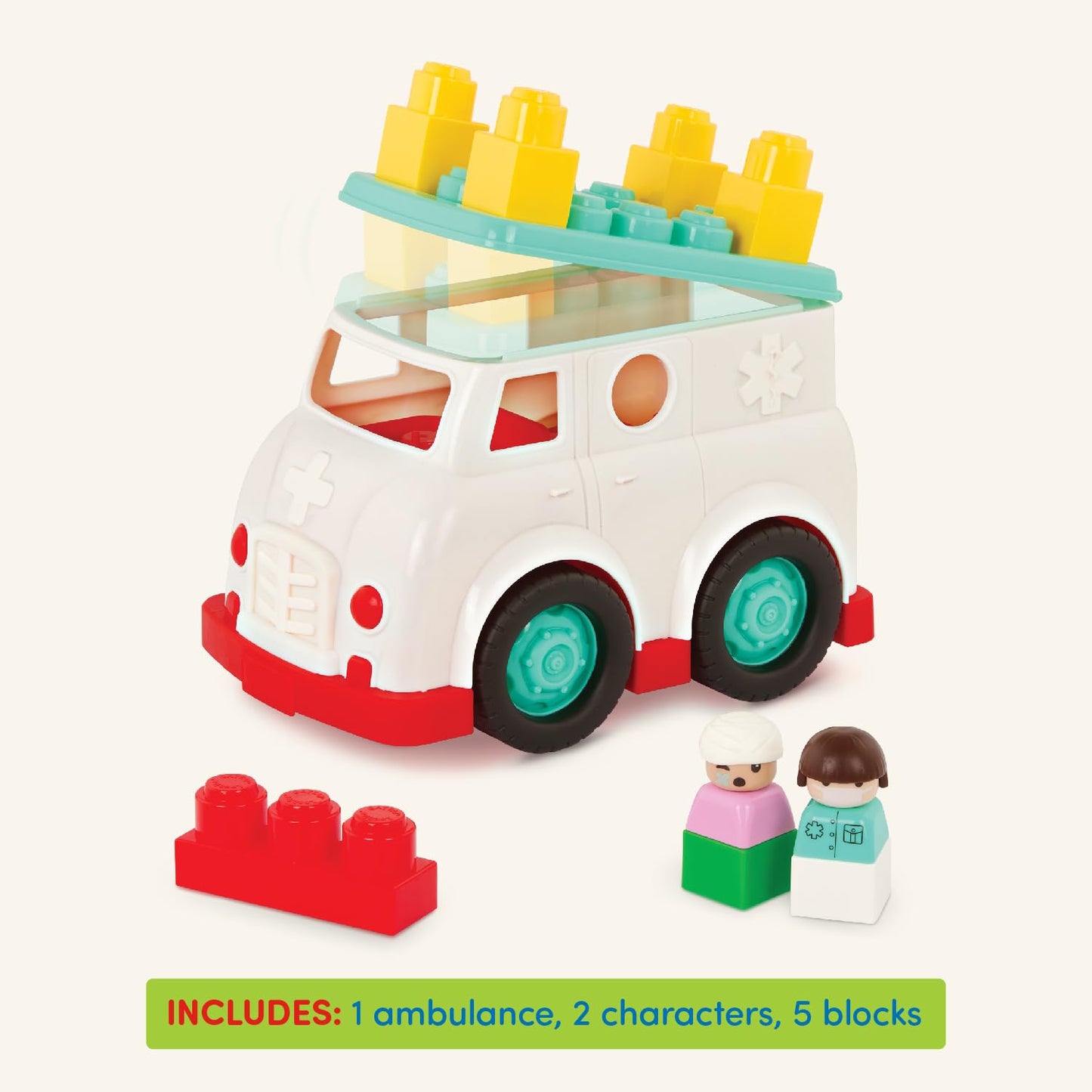 Battat - Rescue Truck - 8 Pieces Construction Set - 2 Figures & 5 Blocks - Build - On Vehicle - 12+ Months - Locbloc® Ambulance