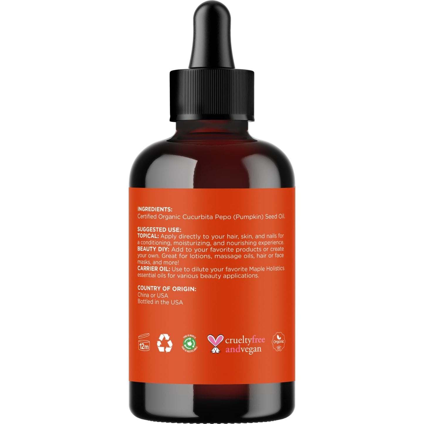 Maple Holistics Pumpkin Seed Oil Organic Certified - 100% Pure Organic Pumpkin Seed Oil for Hair and Anti Aging Face Oil - USDA Organic for Dry Hair Beauty and Personal Care Maple Holistics