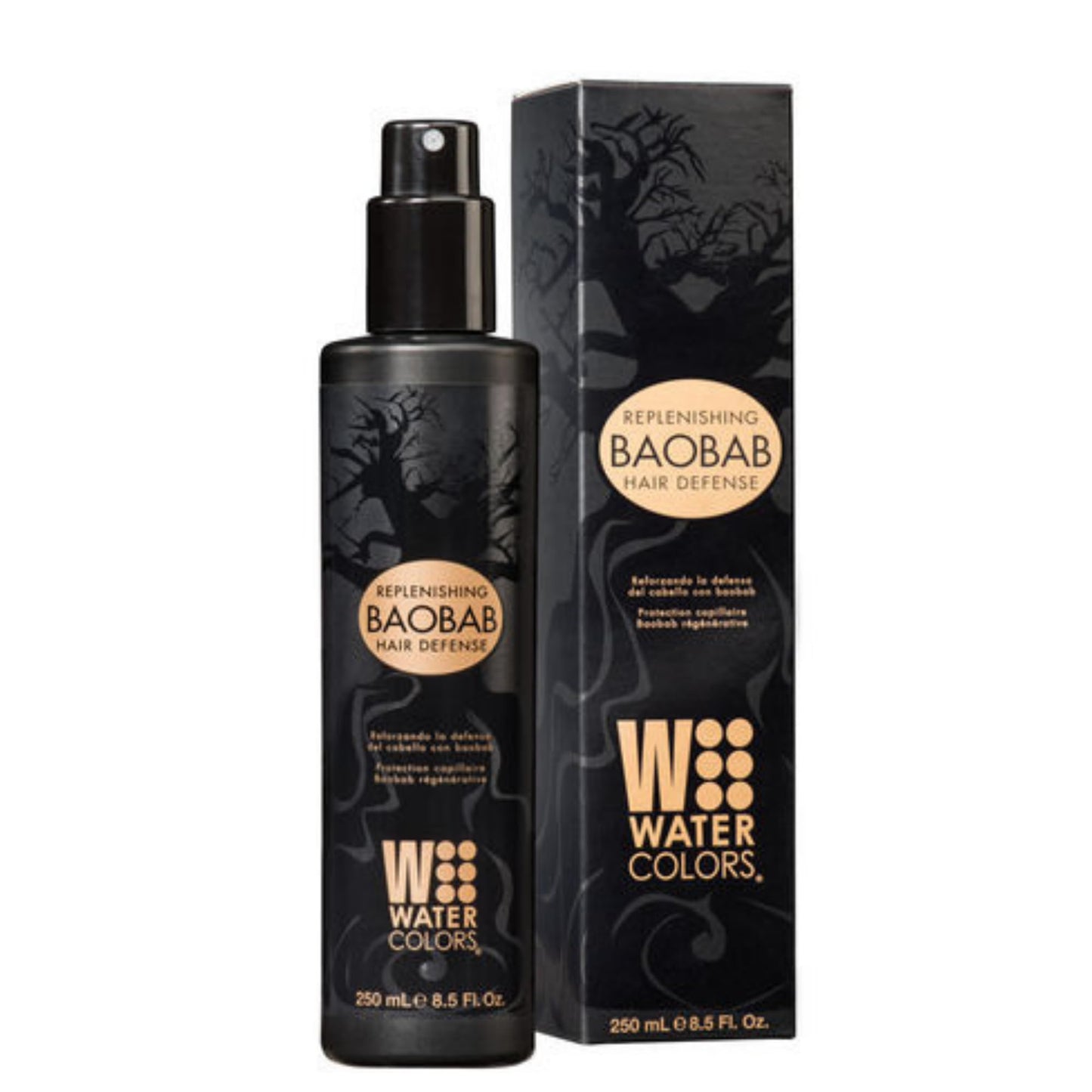 Watercolors Baobab Hair Defense. Replenishing, Anti Humidity, Anti Frizz, Anti Aging, Curl Defining Protecting Spray-8.5oz.