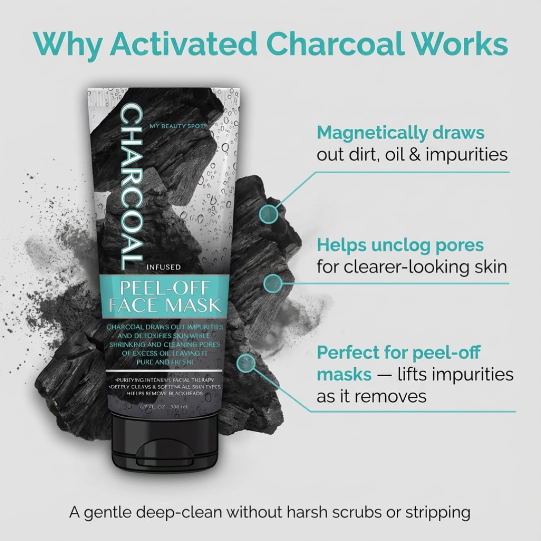My Beauty Spot Charcoal Face Mask Peel-Off Face Mask Skin Care Black Head Remover for Face Infused with Charcoal 6.7oz