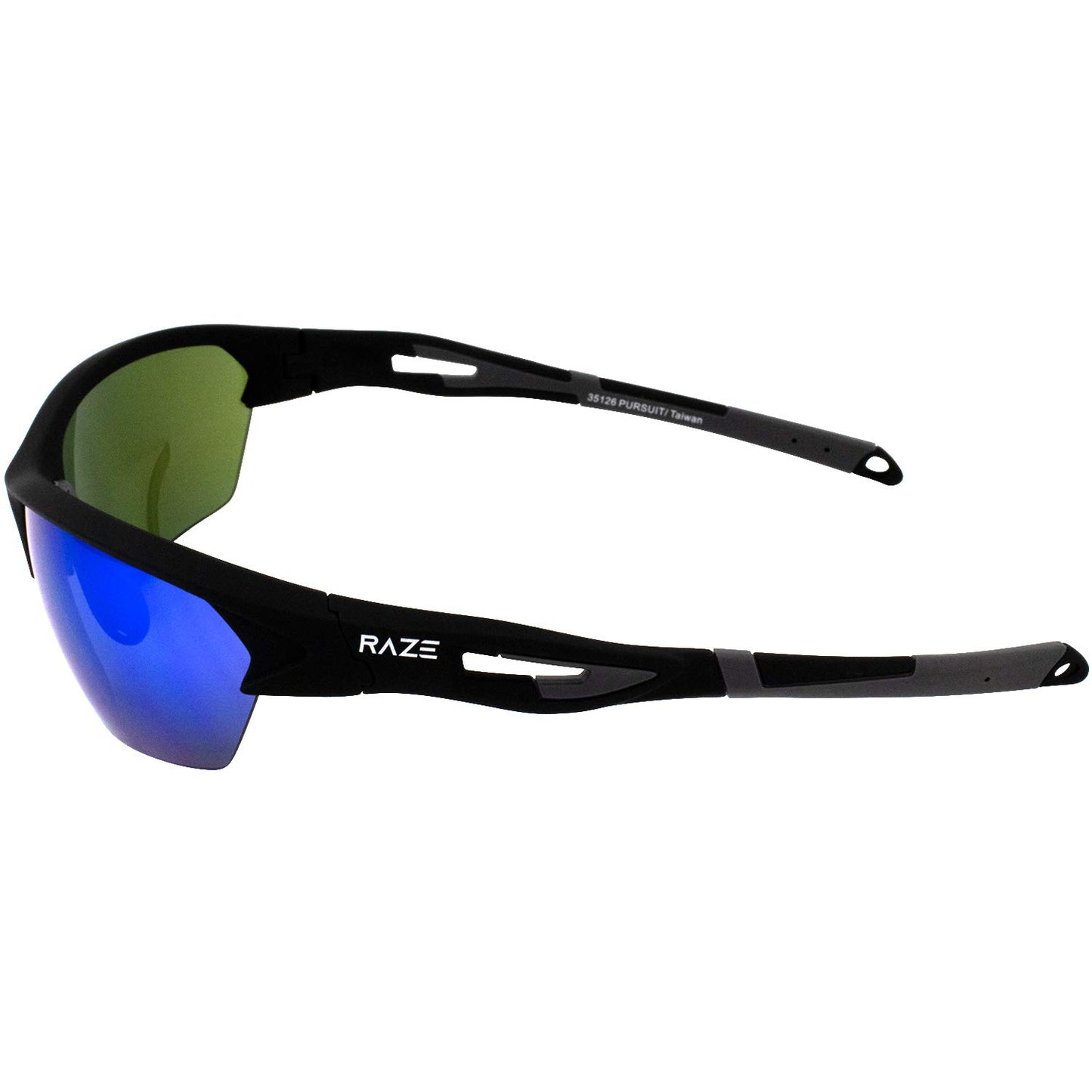 Raze Eyewear Pursuit Sport Sunglasses Black Touch Frame Green HD Z Mirror Lens