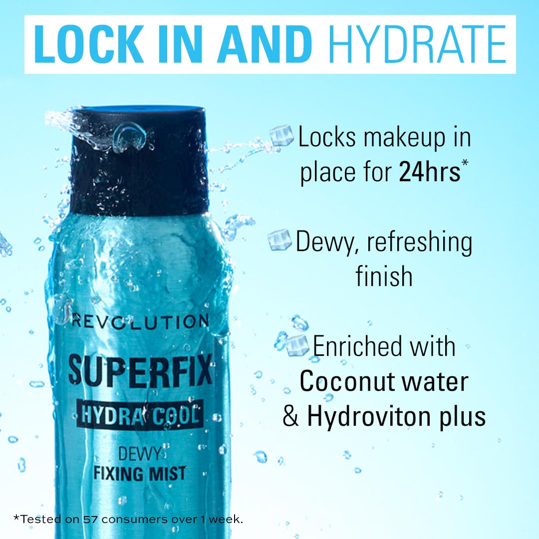 Revolution, Superfix Hydra Cool Prep + Fix Continuous Fixing Mist, Hydrating Face Spray for Makeup, Infused with Aloe Vera, Vegan & Cruelty Free, 5.7 Beauty and Personal Care Revolution Beauty London