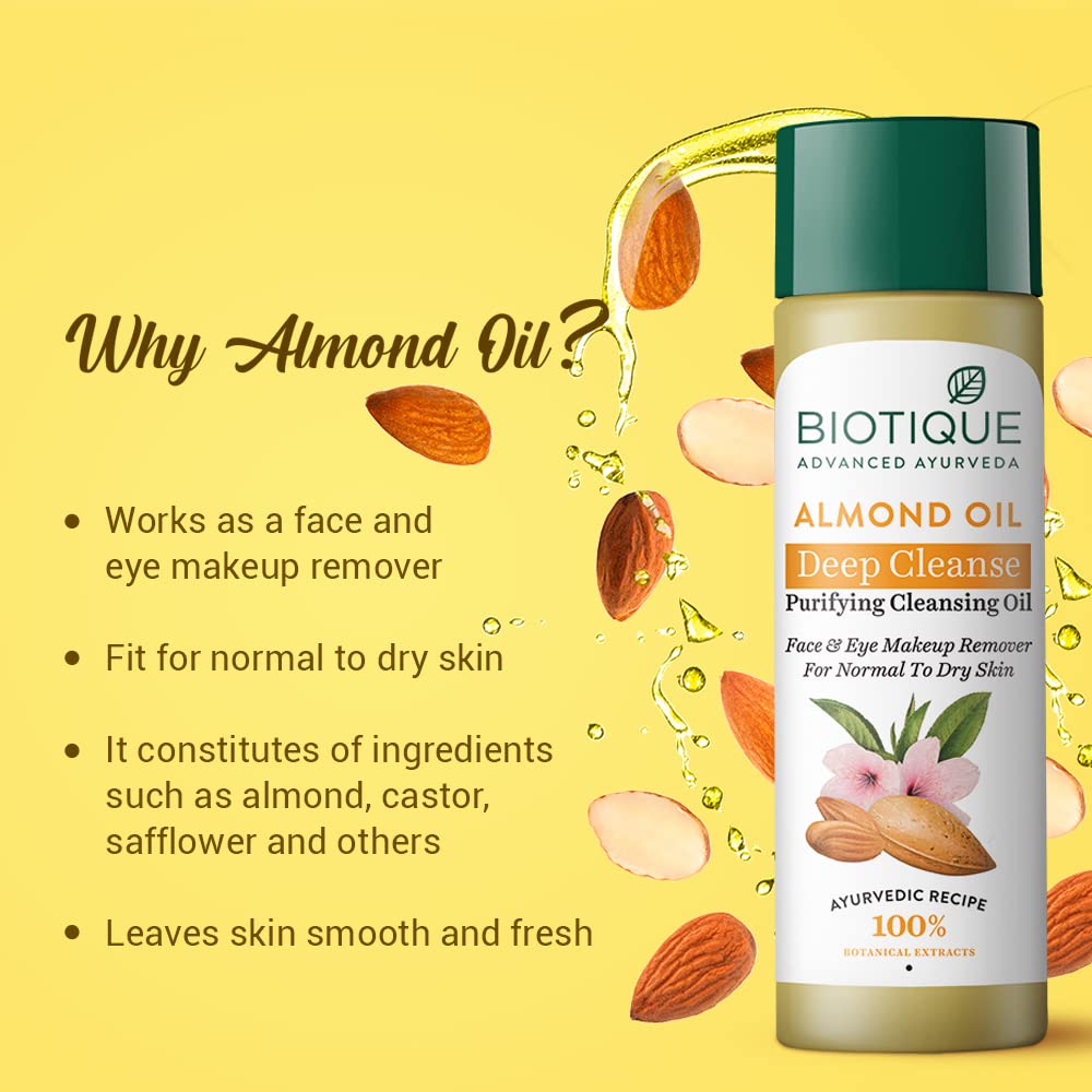 Biotique Bio Almond Oil Soothing Face and Eye Make Up Cleanser, 120 ml/4.05Oz.