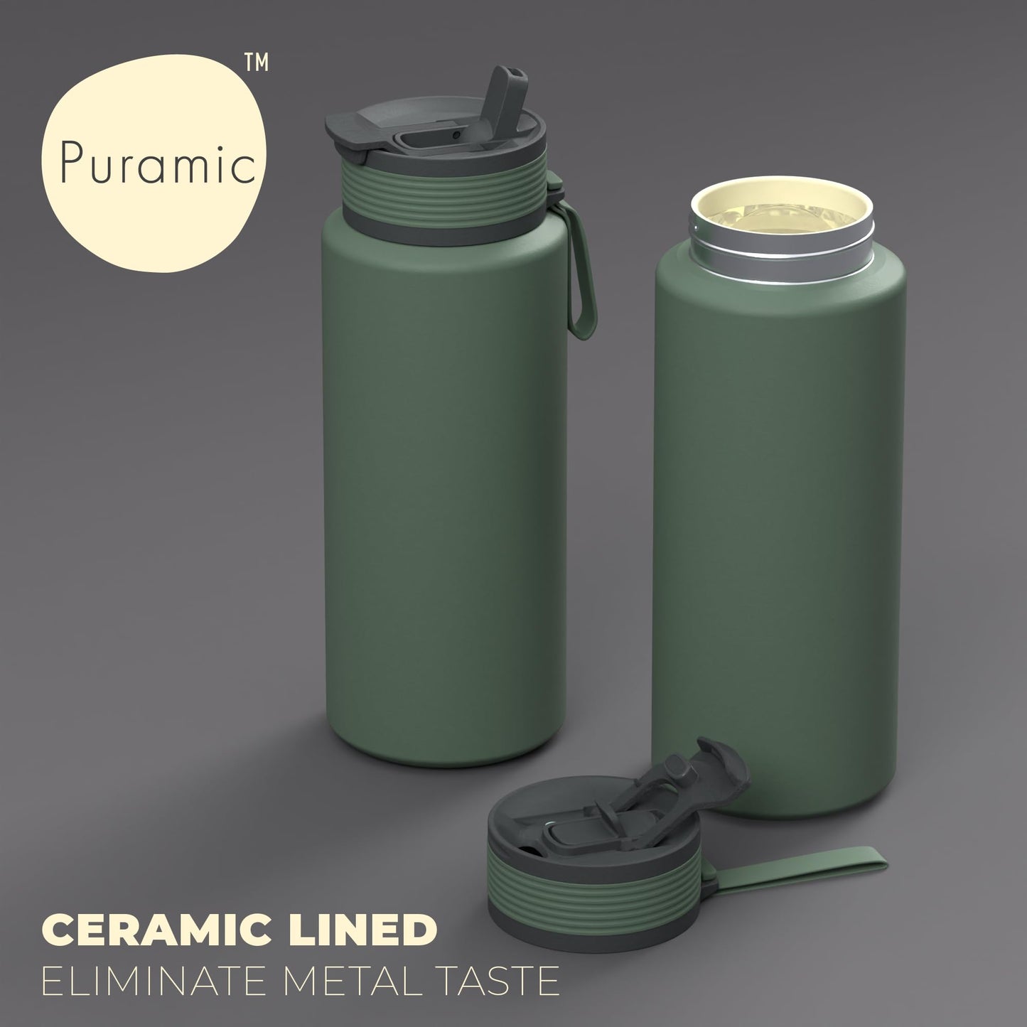 Asobu Boulder Puramic Insulated Sport Water Bottle with Dual Function Flip Open and Straw Lid for Hot Coffee and Cold Ice Coffee with Ceramic Coating…