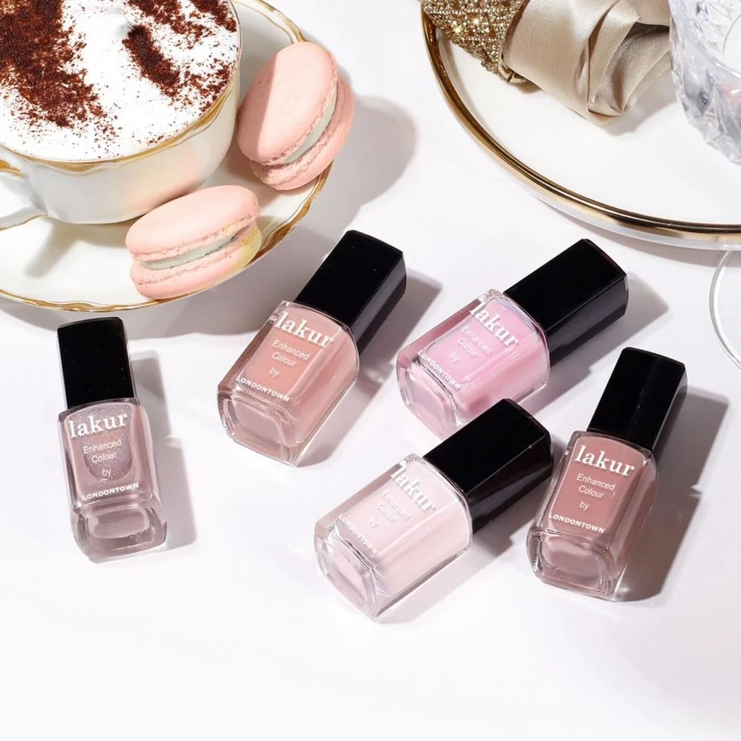 LONDONTOWN Lakur Nail Polish - Nude & Brown Shades, Rose Latte, 0.4 Fl Oz, Long-Lasting, Streak-Free, Chip-Resistant | 21+ Free Non-Toxic Vegan Nail Beauty & Personal Care LONDONTOWN