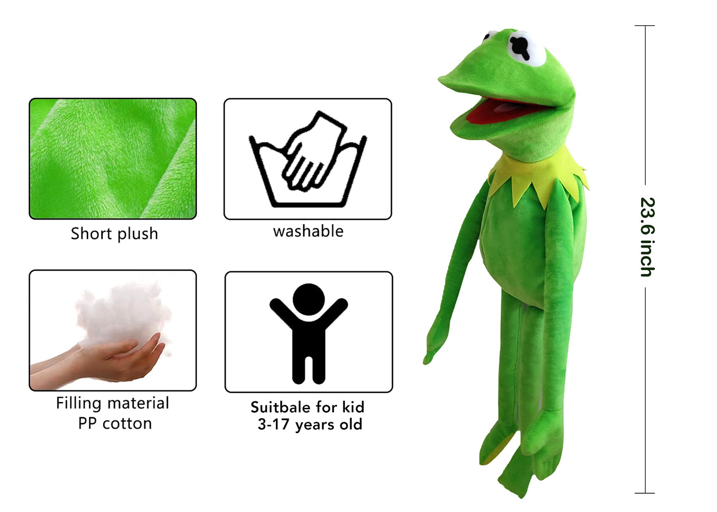 SUIYUEOUR Kermit Frogs Hand Puppet, Frog Plush,The Muppets Show, Soft Frog Puppet Doll Suitable for Role Play -Green, 24 Inches