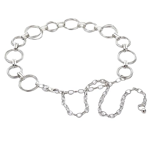 CLARA Womens Polished Metal Chain Belt O-Ring Waist Band Decorated Waist Belt for Loose Dress Sweater Blouse Shirt Silver, A-silver, One Size