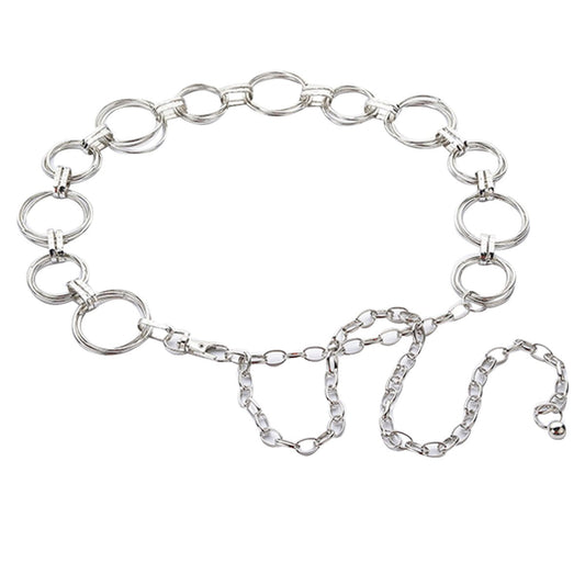 CLARA Womens Polished Metal Chain Belt O-Ring Waist Band Decorated Waist Belt for Loose Dress Sweater Blouse Shirt Silver, A-silver, One Size