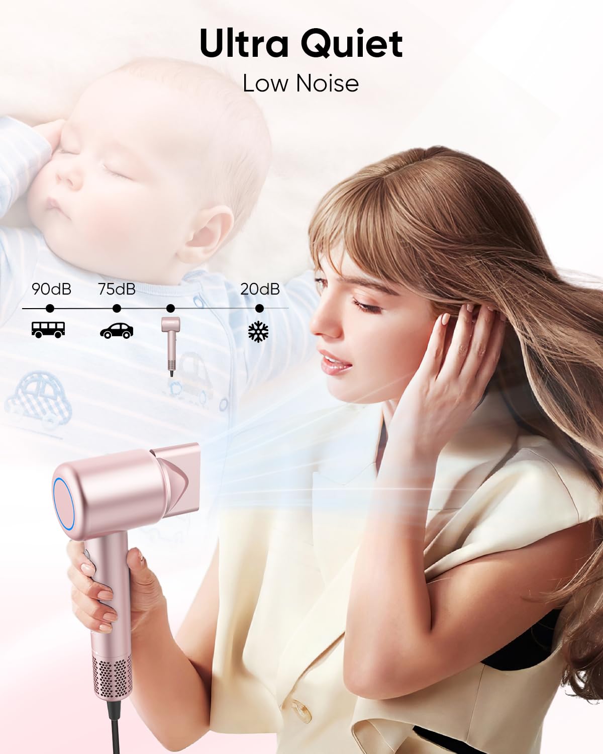 Hair Dryer, High-Speed Ionic Low Noise Blow Dryer with Brushless Motor for Fast Drying, Thermo-Control Quiet Compact Hair Blow Dryer with Magnetic Beauty and Personal Care ANIEKIN