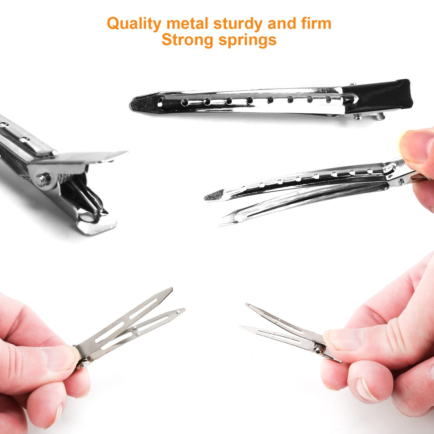 65Pcs Duck Billed Hair Clips for Styling Sectioning, Metal Silver Alligator Hair Clips for Women, 3 Sizes Long Hair Clip for Roller, Pin Curl Loc