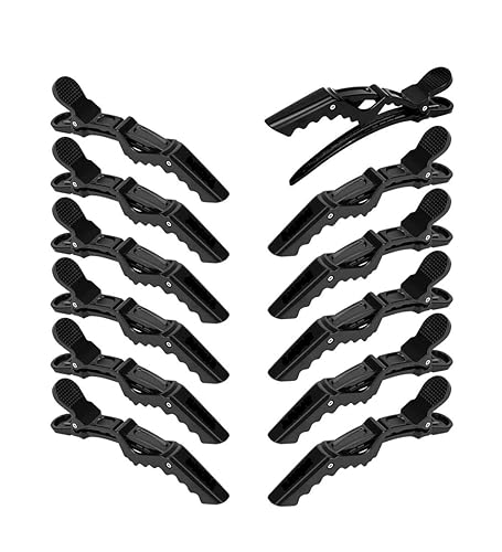 12Pcs Hair Clips for Styling Sectioning - Wide Teeth Double Hinged Design Professional Salon Quality Alligator Hair Clips (black)