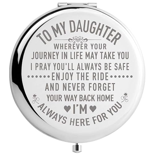 DIDADIC Daughter Gifts from Mom and Dad on Wedding Day, Graduation and Birthday Gifts for Girls, Compact Makeup Mirror (Mir-Daughter-Journey)