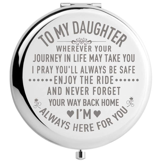 DIDADIC Daughter Gifts from Mom and Dad on Wedding Day, Graduation and Birthday Gifts for Girls, Compact Makeup Mirror (Mir-Daughter-Journey)