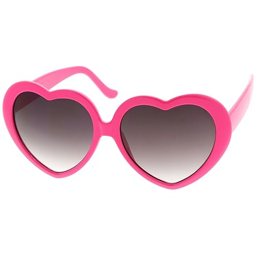 zeroUV Oversized Heart Shaped Sunglasses UV400 Cute Trendy Love Fashion Eyewear for Women 52mm (Hot Pink/Lavender)