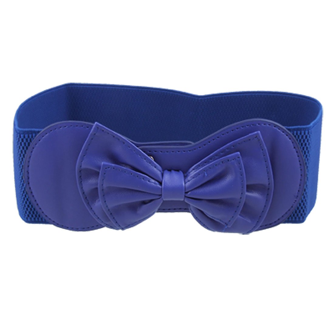 Allegra K Women Bowtie Ornament Press Stud Button Elastic Waist Cinch Belt one size Royal Blue