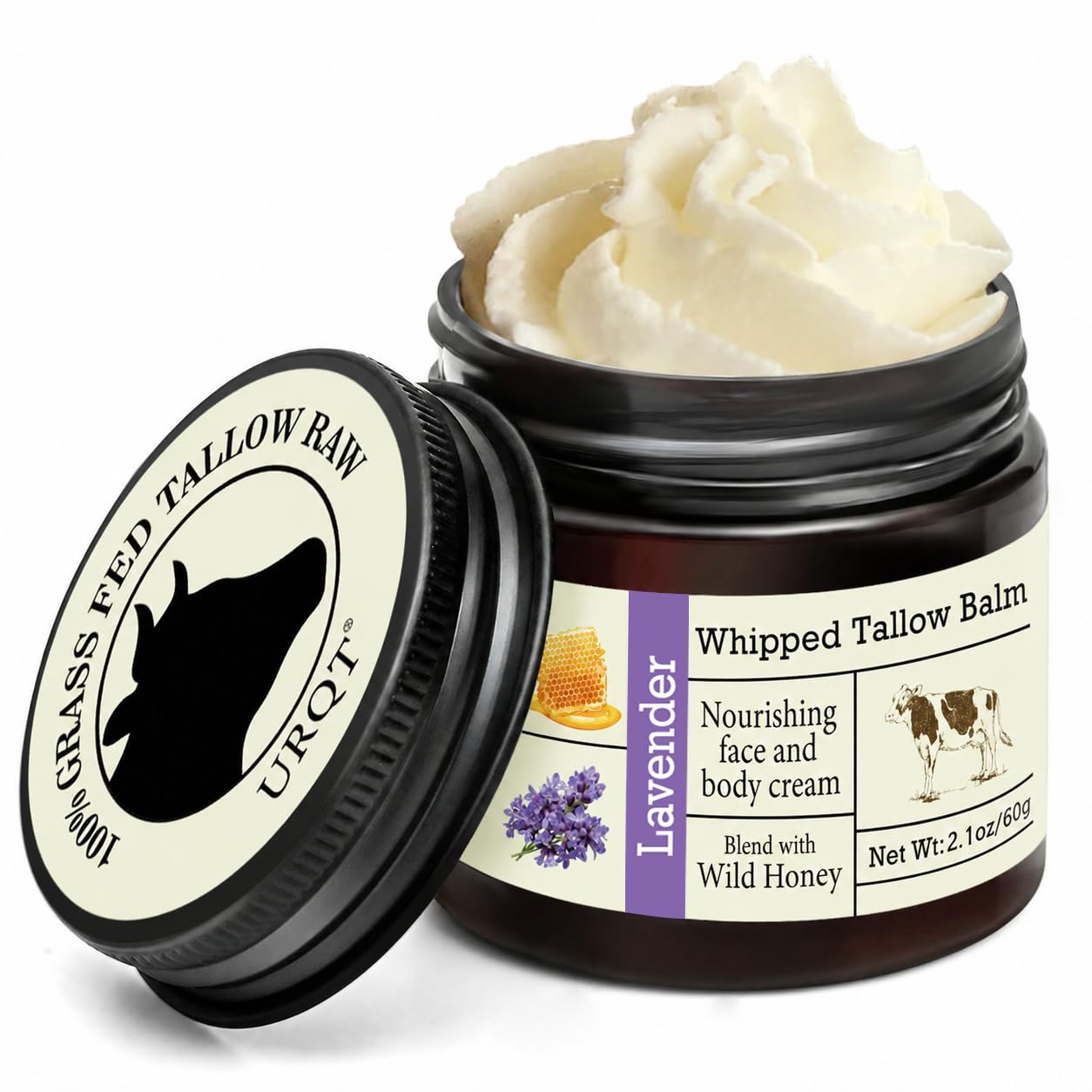 URQT Whipped Tallow Balm - Organic Grass-Fed Beef Tallow for Skin with Honey & Lavender - Deeply Moisturizing Natural Skin Care for Face & Body - Soft Beauty and Personal Care URQT Default Title