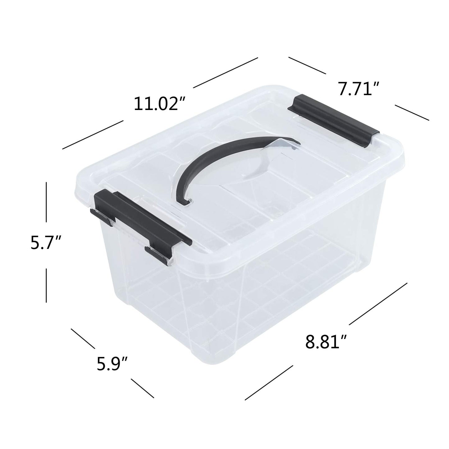 CadineUS 6-pack Clear Storage Boxes, Latching Storage Bins with Lids, 11.02'' x 7.71'' x 5.7''