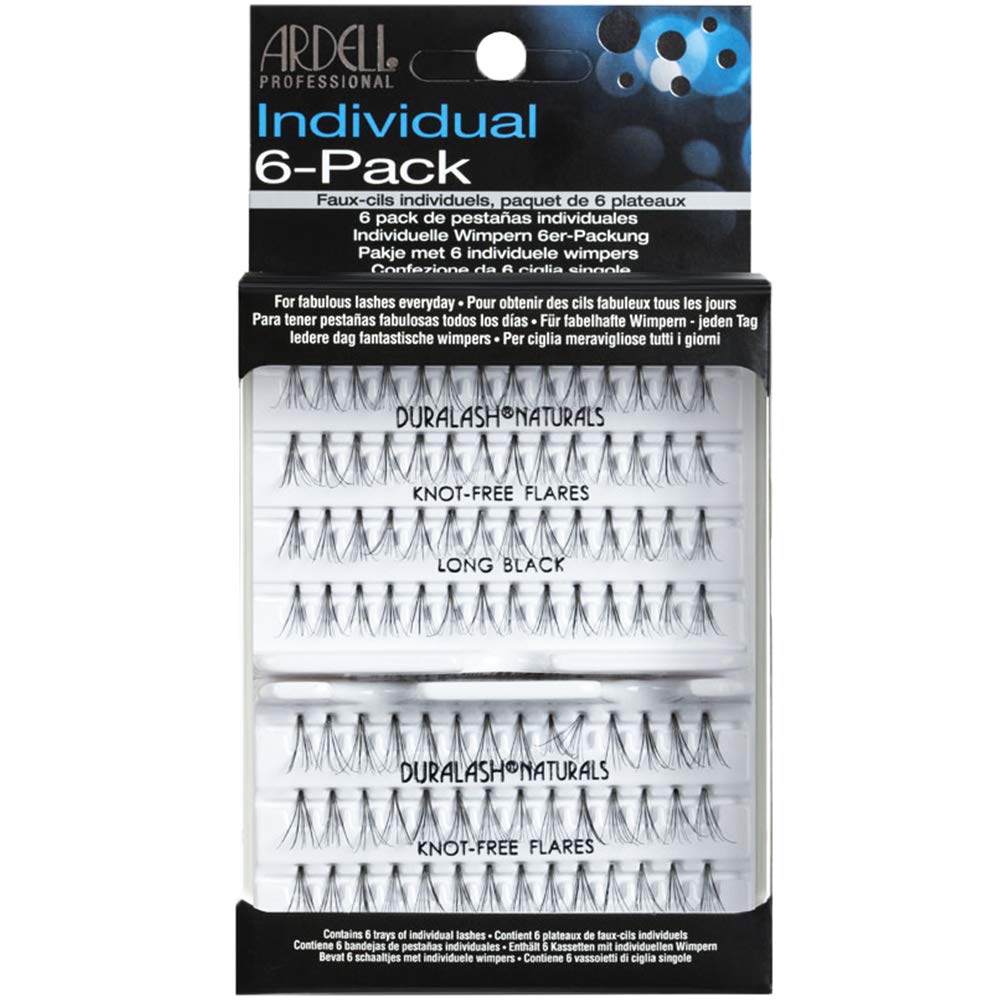 Ardell Individual Lashes - Long Black, Knot-Free Natural Lash Clusters Wispy Eyelash Clusters, Lightweight Cluster Eyelash Extensions, 6 Pack