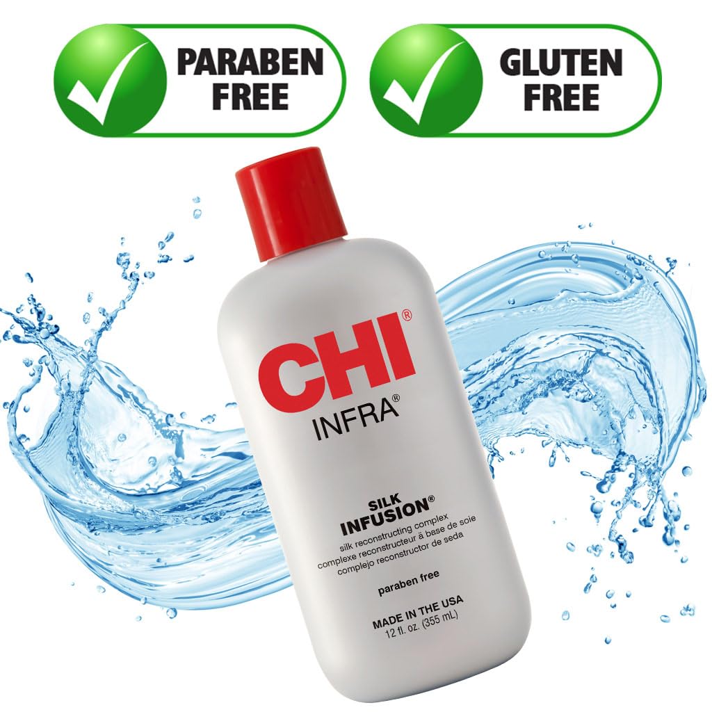 CHI Infra Silk Infusion, Leave-In Reconstructing Treatment To Strengthen & Protect All Hair Types, Alcohol-Free, 12 Oz, Pack of 2