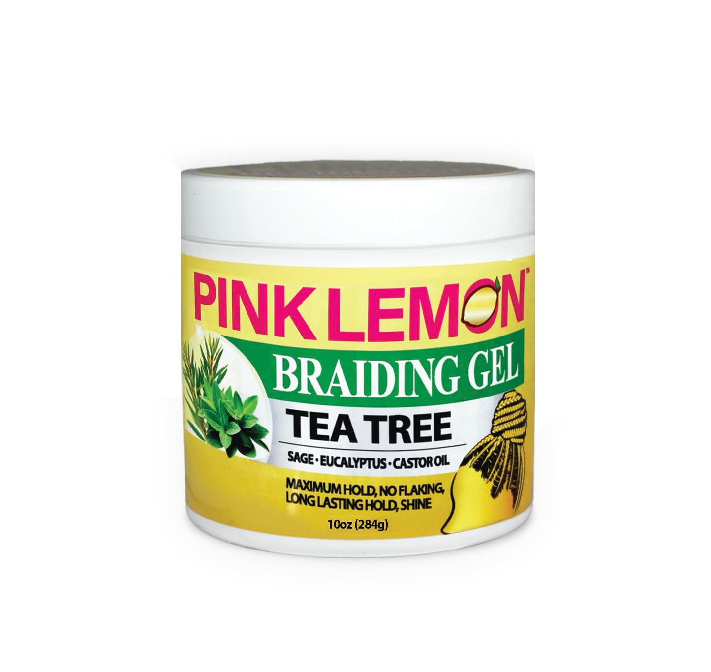 PINK LEMON Braiding Gel - Tea Tree - Maximum Hold, No Flaking, Long Lasting Hold, High Shine. For Micro, Inter, Dread, Faux, Loc, Twist, Braid, Edge