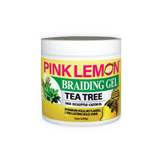 PINK LEMON Braiding Gel - Tea Tree - Maximum Hold, No Flaking, Long Lasting Hold, High Shine. For Micro, Inter, Dread, Faux, Loc, Twist, Braid, Edge