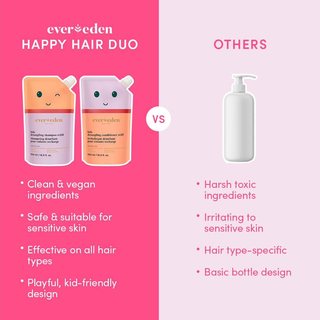 Evereden Kids Shampoo & Conditioner Refills | Dermatologist-Tested, EWG Verified, No Silicones | Detangling Haircare with Plant Protein Peptides