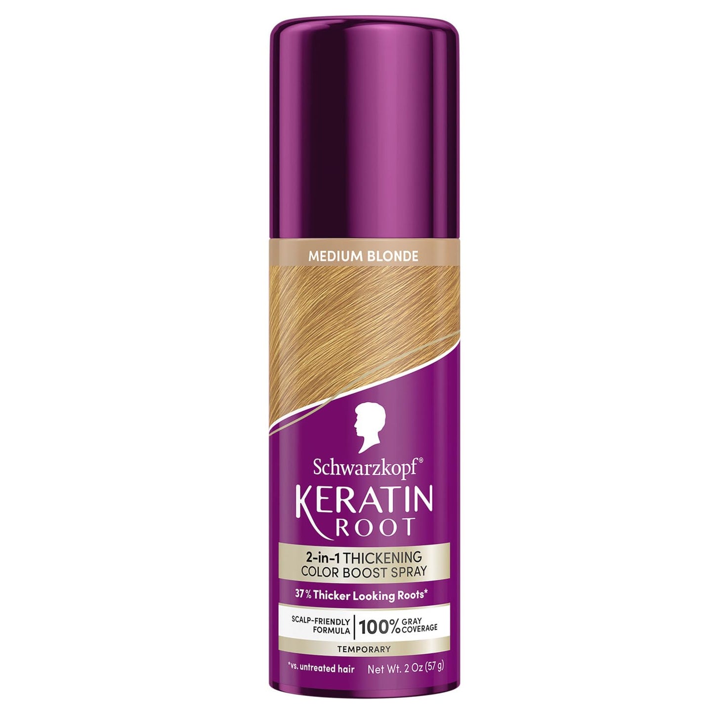 Schwarzkopf Keratin Color Root Temporary Hair Color Spray, Medium Blonde, Instant Gray Coverage, Thicker, Fuller-Looking Roots, Easy-to-Use, No