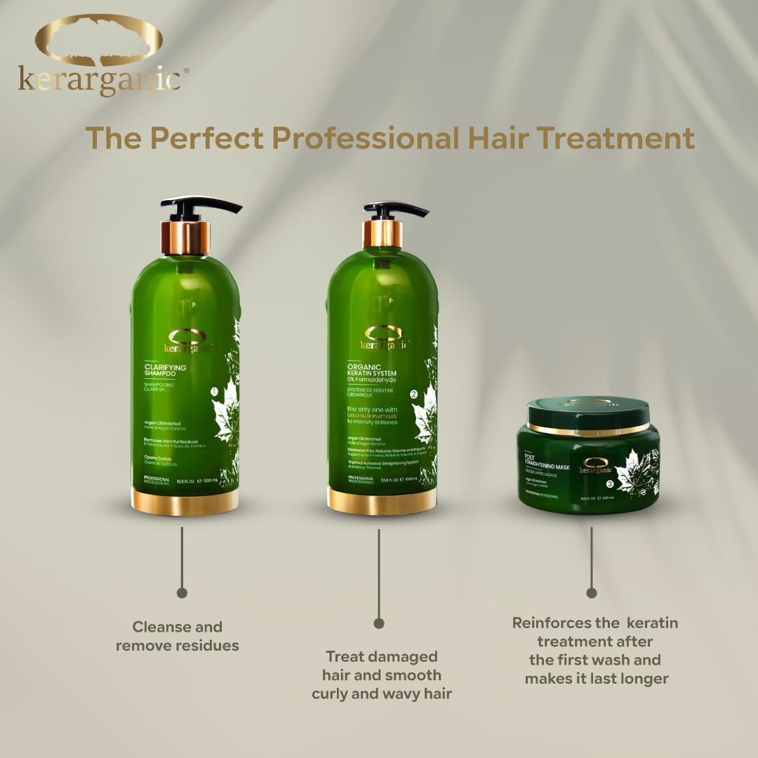 ORGANIC KERATIN SYSTEM PREMIUM - PROFESSIONAL HAIR STRAIGHTENING BUNDLE (Clarifying Shampoo 1000ml + Keratin Treatment 1000ml + Mask 500ml)