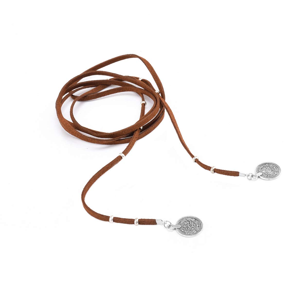 DoubleNine Bohemian Wrap Choker Layered Necklace Sets Retro Vegan Suede Lariat Beach Accessories with Coin Tassels for Women Girls (choker+necklace)