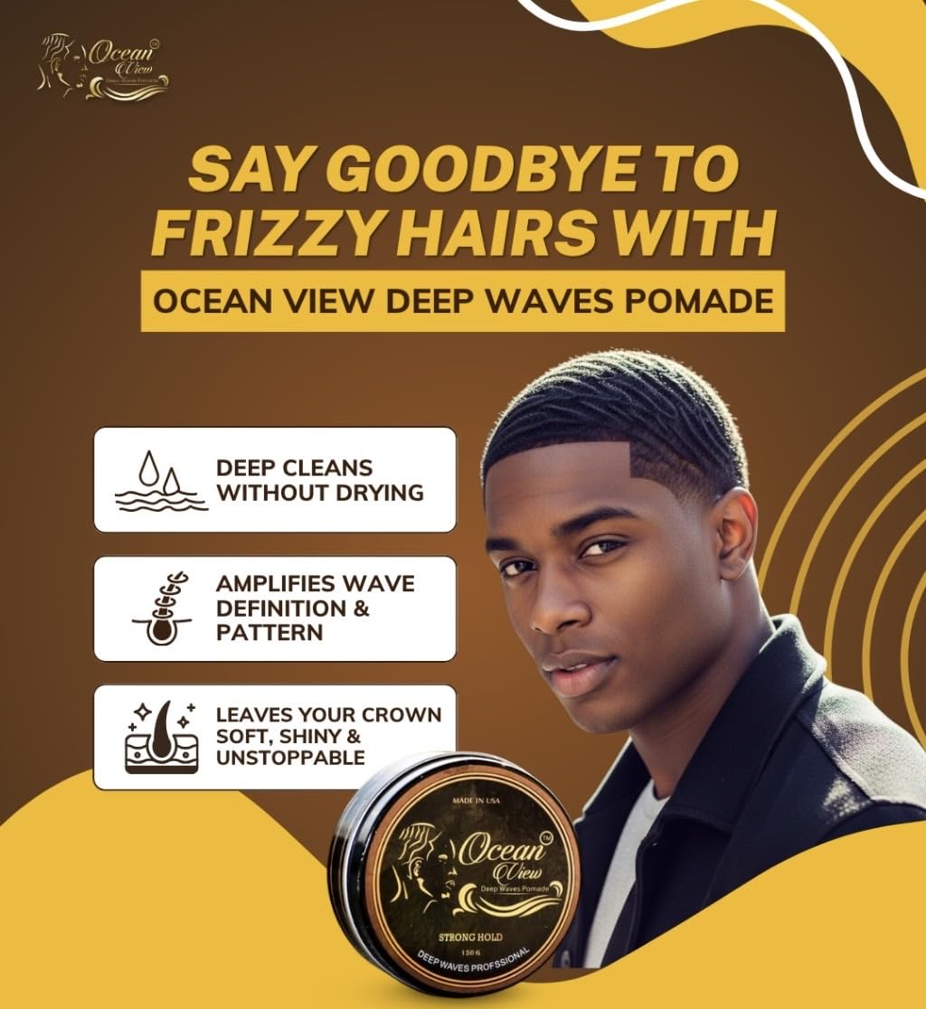 OCEAN VIEW DEEP WAVES POMADE- Water-Based Hair Cream for 360 Wave Training and Wolfing- Silky Smooth Application and Styling, Strong Hold, Easy Wash