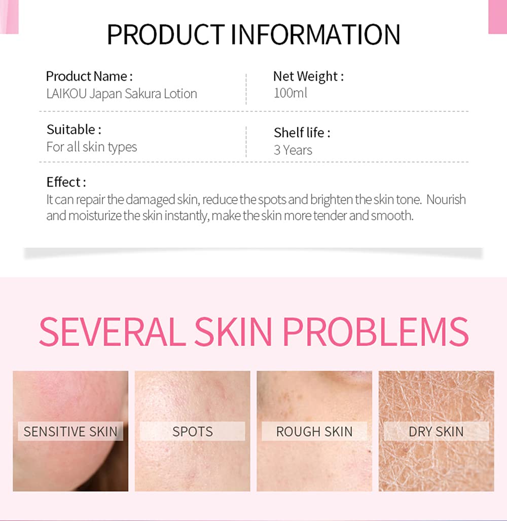 BEUKING Sakura Face Lotion Moisturizing Essence for Shrink Pores Skin Daily Care, Toner Lotion Hydrating Repair Face Cream Vitamin C Serum Improve