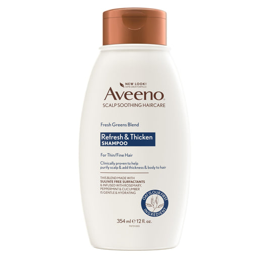 Aveeno, Fresh Greens Blend Sulfate-Free Shampoo with Rosemary, Peppermint & Cucumber to Thicken & Nourish, Clarifying & Volumizing Shampoo for Thin or