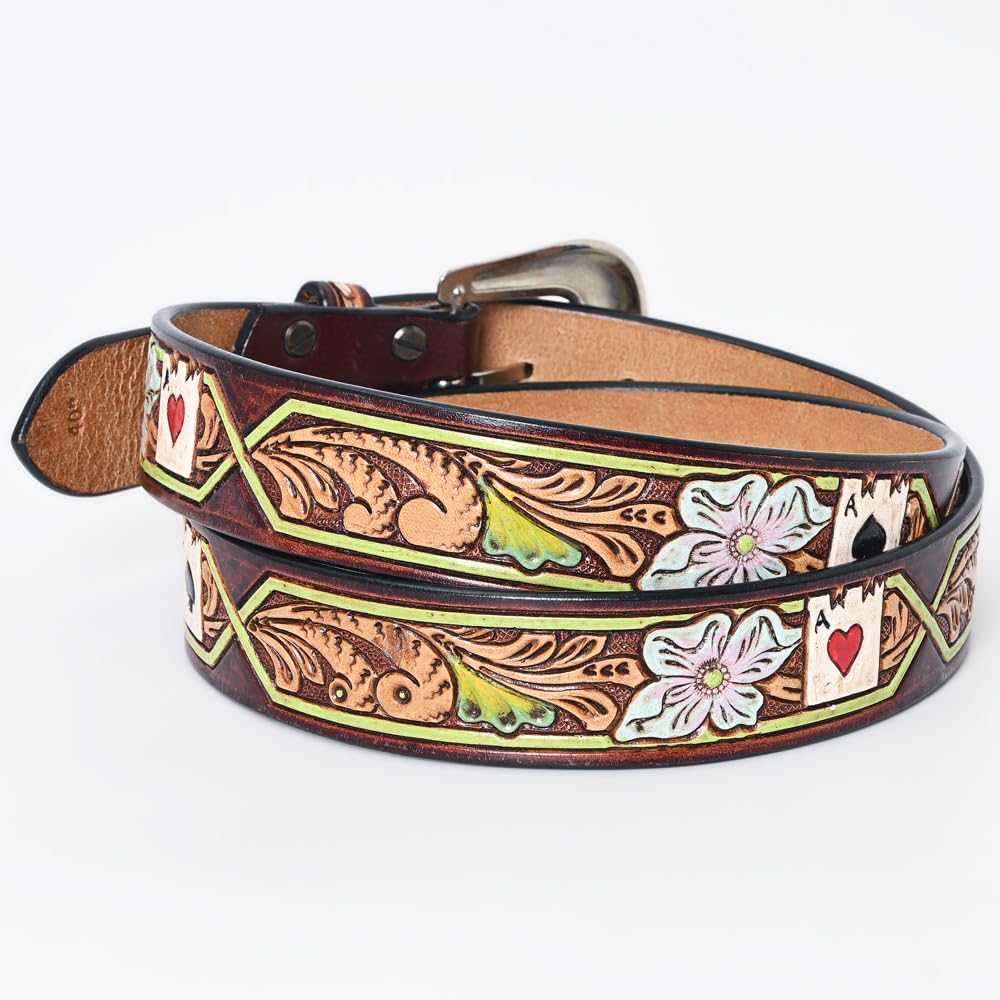 American Darling Beautifully Hand Tooled Brown Genuine American Leather Belt Men and Women Western Belt with Removable Buckle
