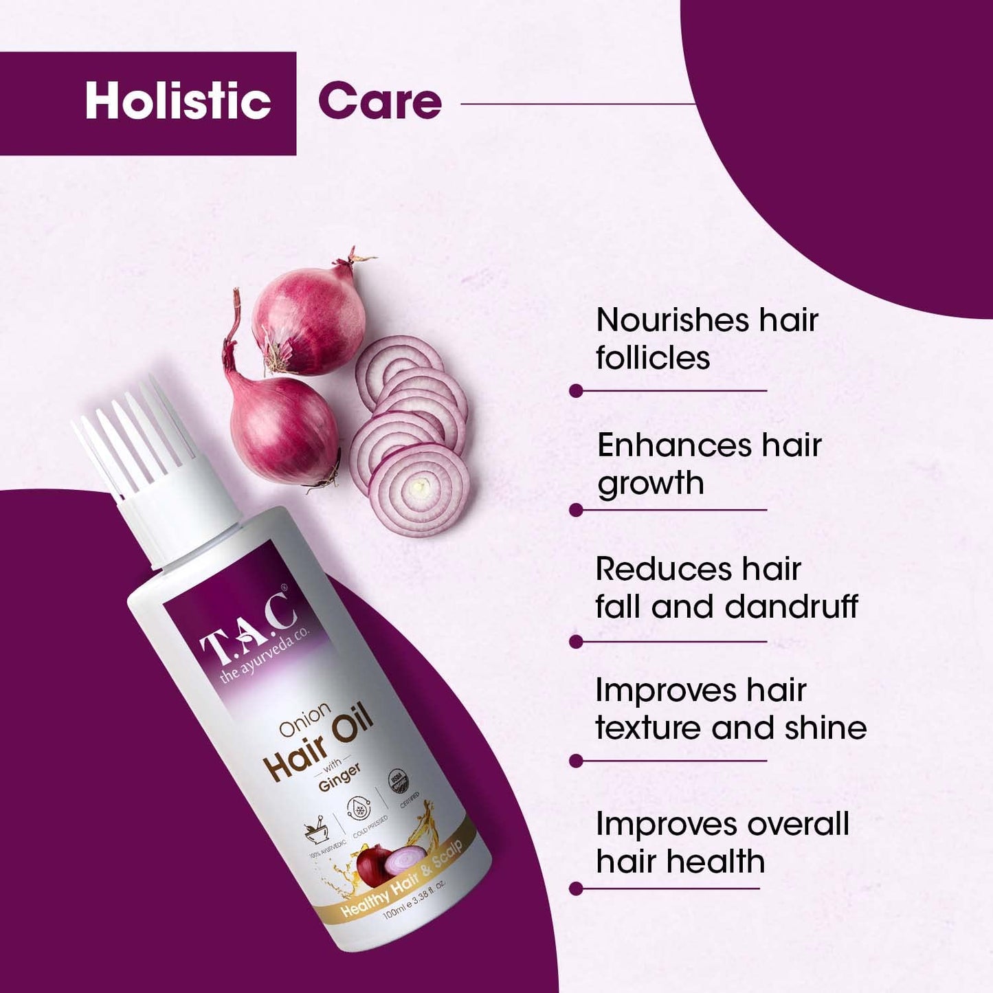 TAC - The Ayurveda Co. Onion with Black Seed and Biotin Hair Nourishment Oil for Hairfall Control 100ml