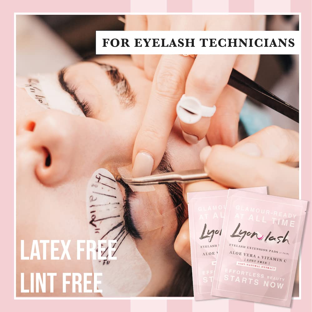 100 Pairs Eyelash Extension Under Eye Gel Pads by Lyon Lash - Lint Free with Aloe Vera Hydrogel Eye Patches, Premium Eyelash Extension Supplies