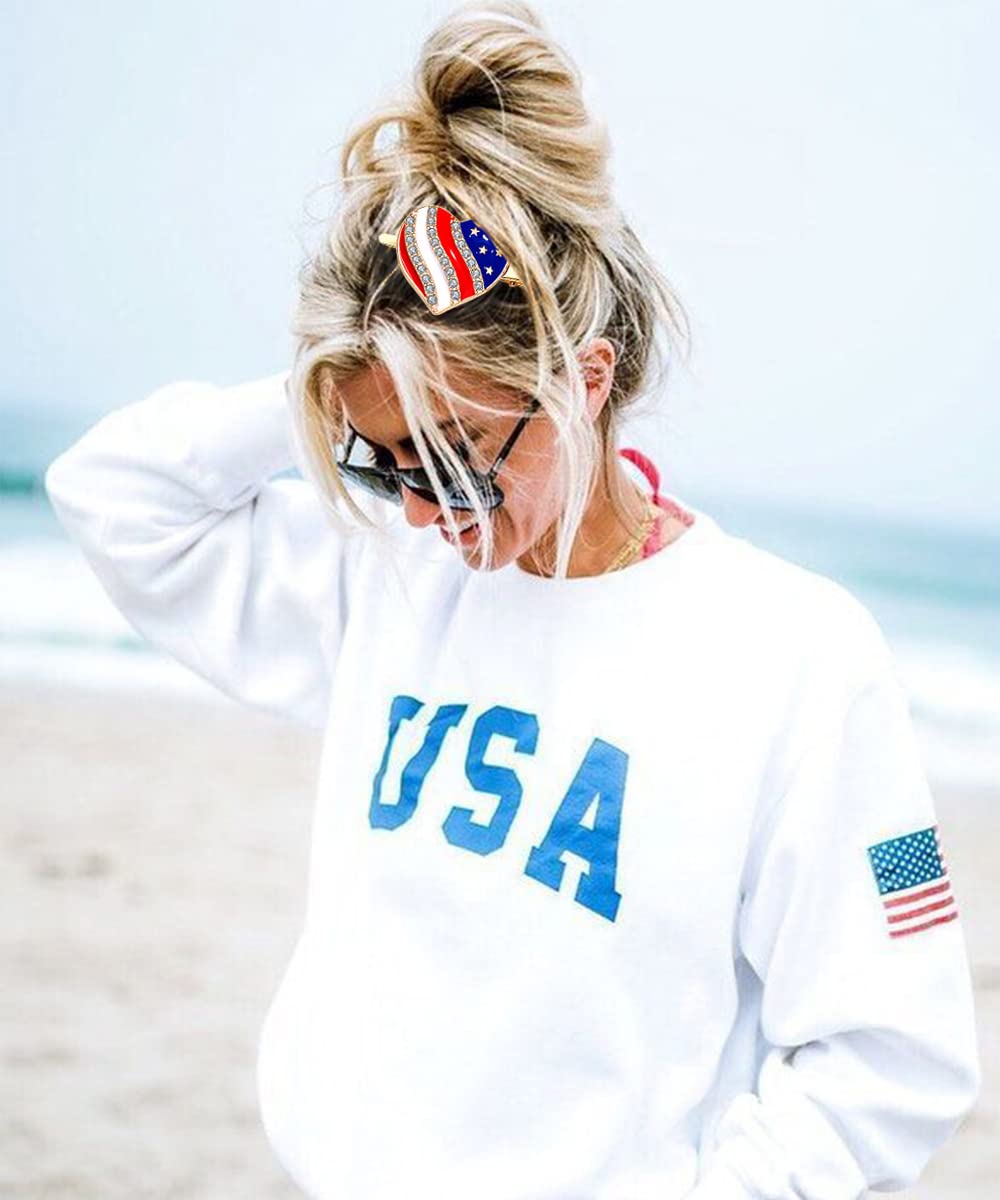 American Flag Hair Clips 4th of July Patriotic Hairpin for Women Rhinestone Heart Star Hair Barrettes Independence Day Hair Accessory Gifts