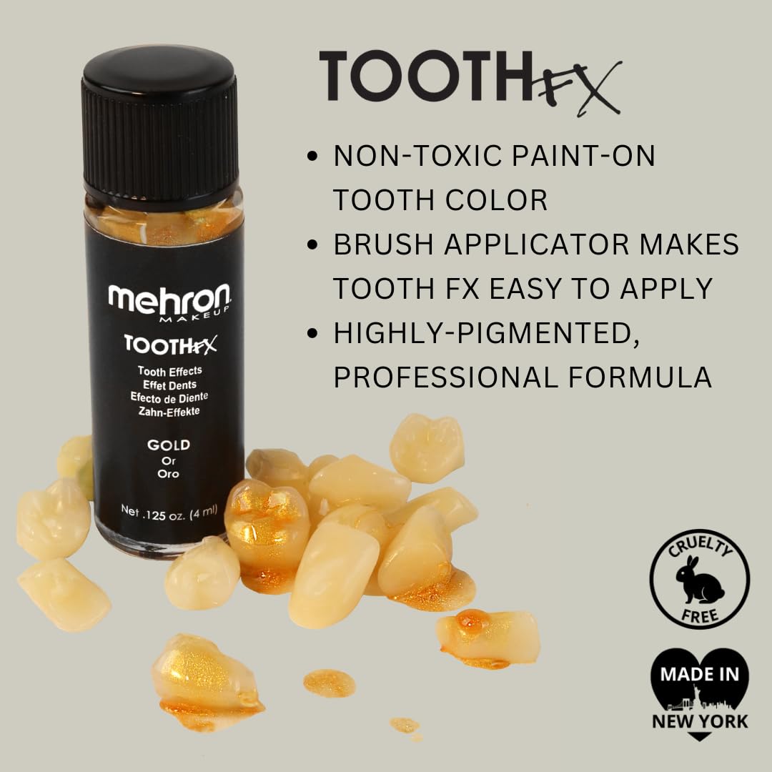 Mehron Makeup Tooth FX Gold | Temporary Tooth Paint | Perfect for Creating Gold Teeth SFX & Pirate Teeth Makeup for Halloween, Costume, Cosplay