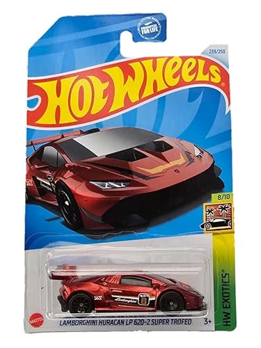 Hot Wheels Treasure Hunt Lamborghini Huracan LP 620-2 Super Trofeo, HW Exotics Series 8/10, Red Die-Cast Car, 2021 Collection