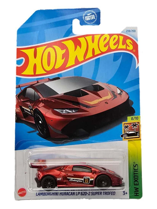 Hot Wheels Treasure Hunt Lamborghini Huracan LP 620-2 Super Trofeo, HW Exotics Series 8/10, Red Die-Cast Car, 2021 Collection