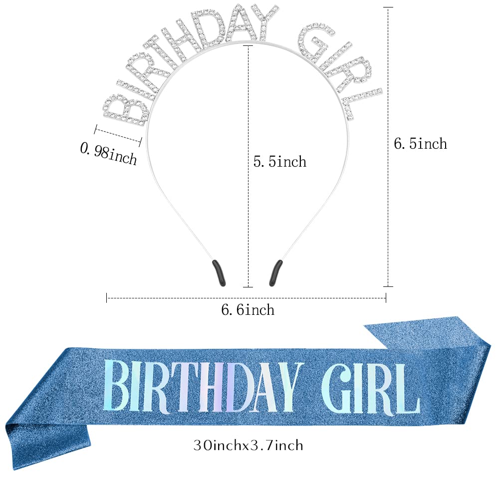 Glitter Birthday Sash, Tiara, and Rhinestone Headband for Women - Blue and White Decorations and Accessories Set Beauty and Personal Care PQRUU
