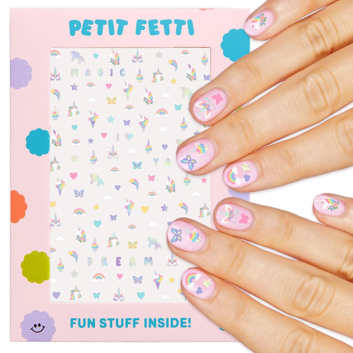 xo, Fetti Kids Unicorn Nail Stickers - 524 Decals | Birthday Girl Party Favors, DIY Home Activity, Gift, Cute Nail Transfer, Rainbow, Butterfly