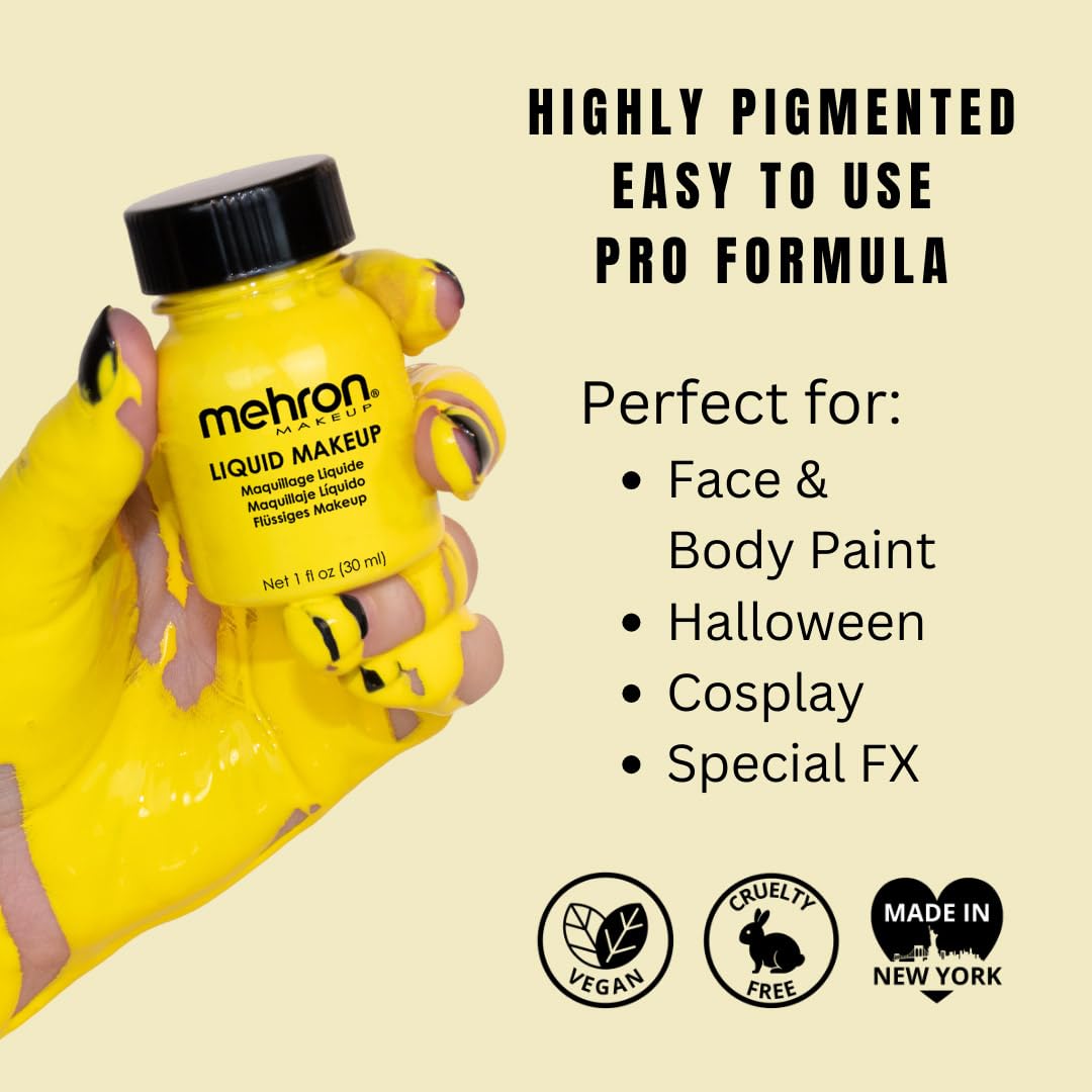 Mehron Makeup Liquid Makeup | Face Paint and Body Paint Perfect for Halloween, Cosplay I Air Brush Compatible Body Paint(1 oz) (YELLOW)
