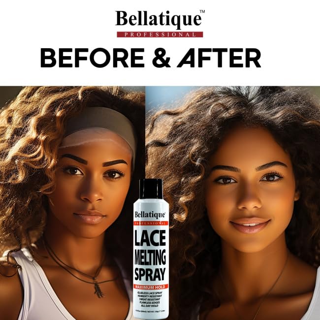 BELLATIQUE Lace Melting Spray (8.45 oz) - Maximum Hold. Flawless Edges, Quick & Easy, Fast Drying, Humidity Resistant, Sweat Resistant, All Day Hold