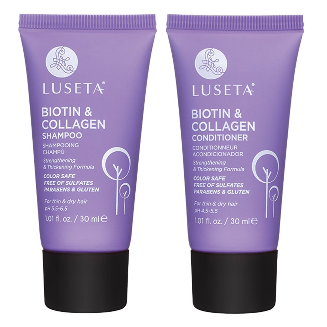 Luseta Biotin & Collagen Travel Size Shampoo and Conditioner Set for Thinning Hair, Thickening & Strengthening with Argan Oil - Travel Size Adds