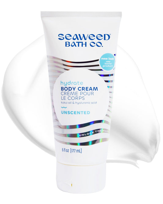 Seaweed Bath Co. Hydrate Body Cream - Unscented | Nourishing Moisturizer for Body and Hands | With Vitamin E, Hyaluronic Acid and Shea Butter For Dry